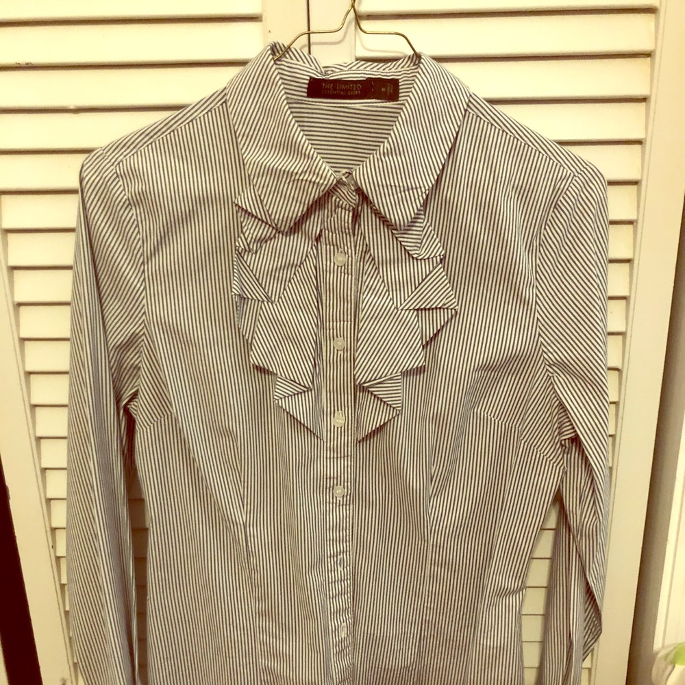 Essential, long sleeve blue/white stripe blouse